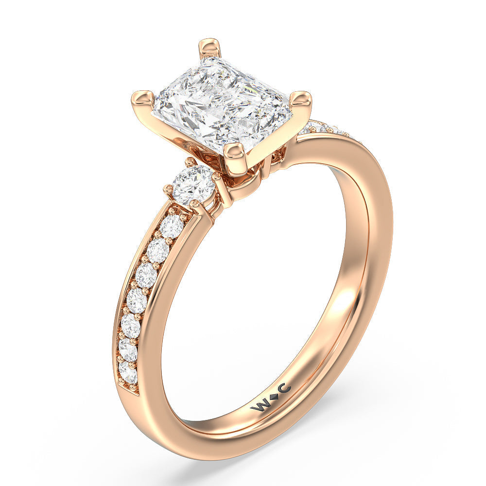 Radiant Cut Duet Diamond Engagement Ring with Lab Grown Diamond in 14KT Rose Gold view 3
