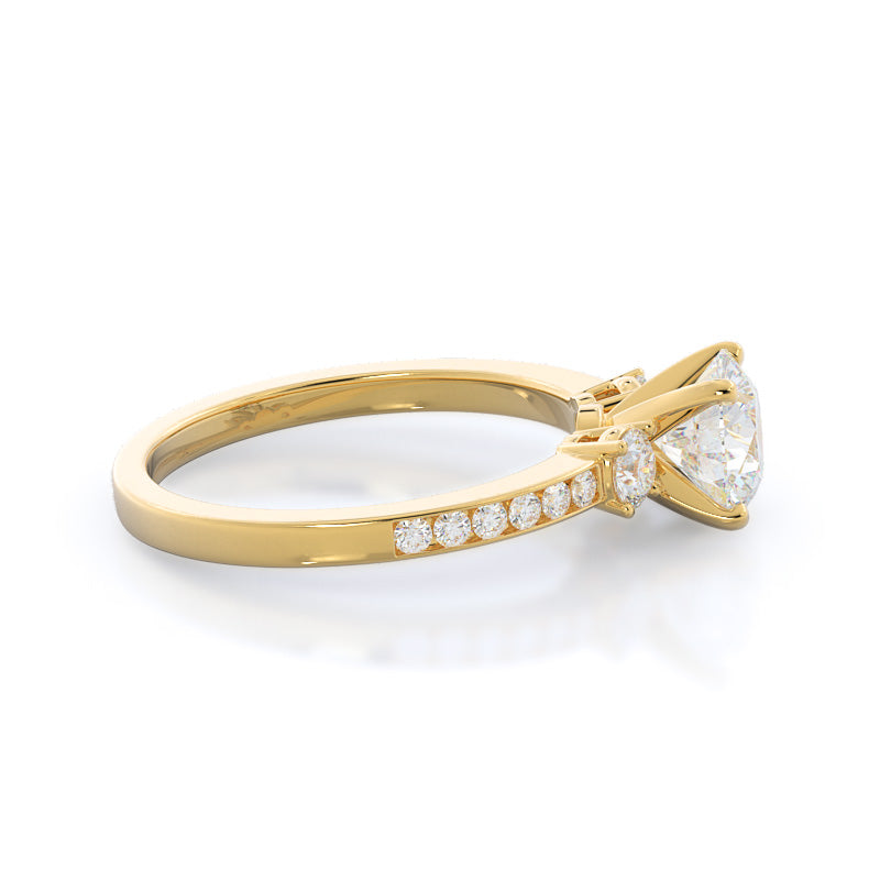 Round Cut Duet Diamond Engagement Ring with Lab Grown Diamond in 14KT Yellow Gold view 3

