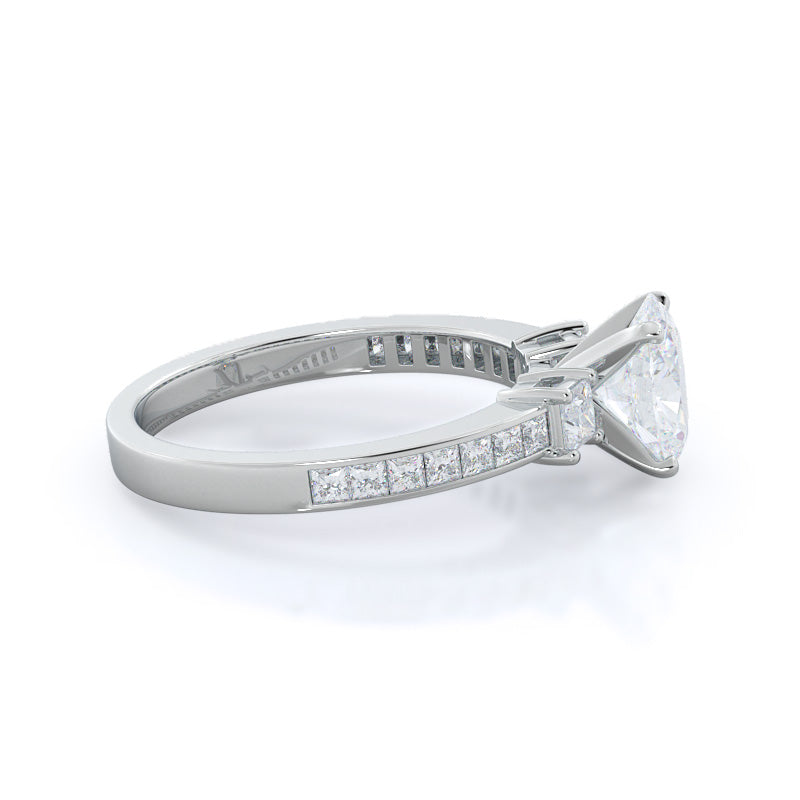 Three Stone Princess Studded Engagement Ring with Oval Cut Diamond in 14KT Platinum view 3
