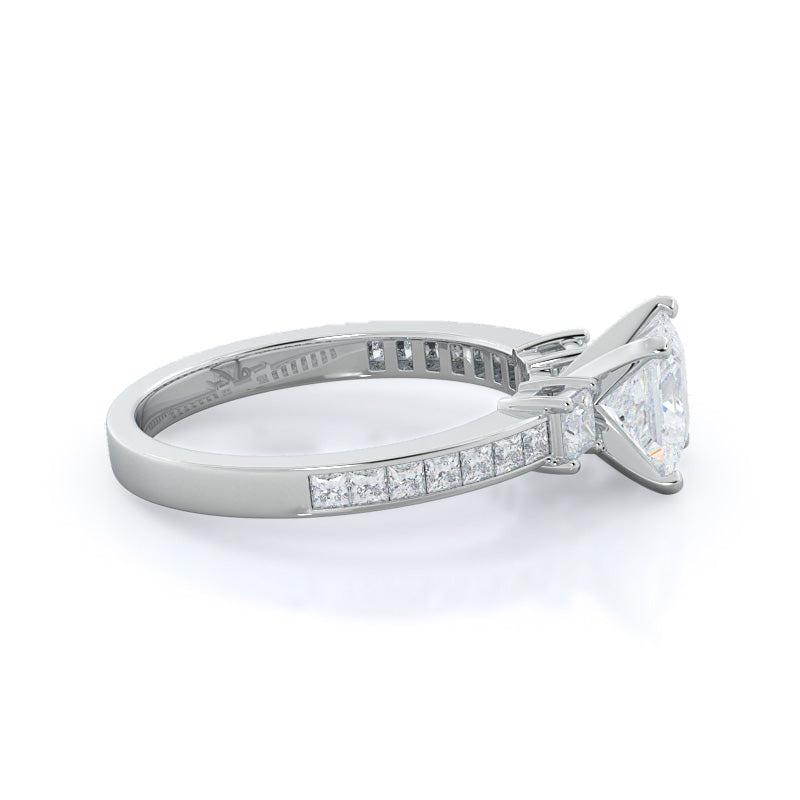 Three Stone Princess Studded Engagement Ring with Princess Cut Diamond in 14KT Platinum view 3
