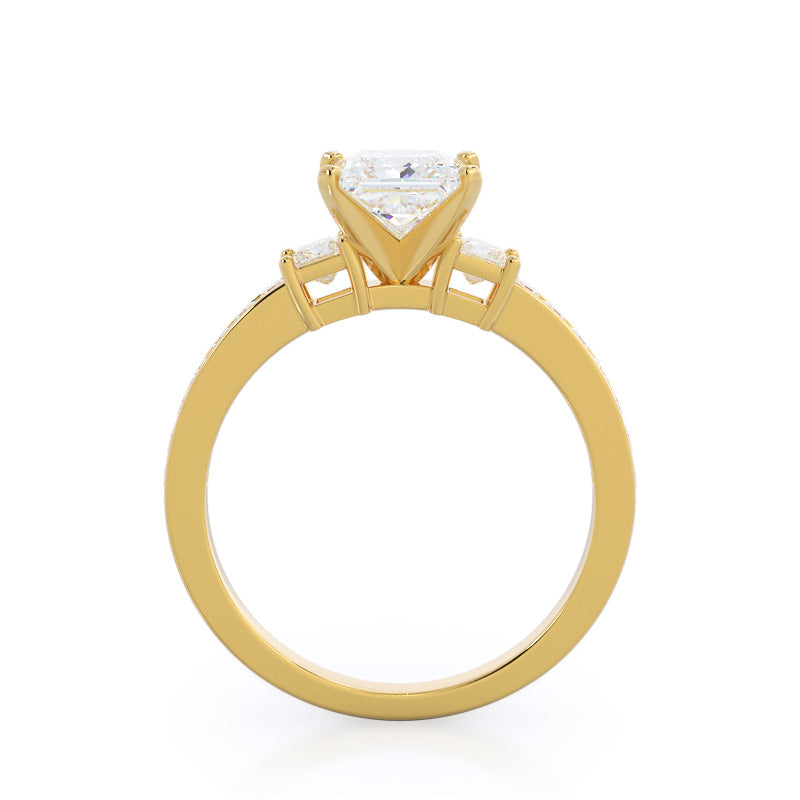 Princess Cut Three Stone Princess Studded Engagement Ring with Lab Grown Diamond in 14KT Yellow Gold view 2
