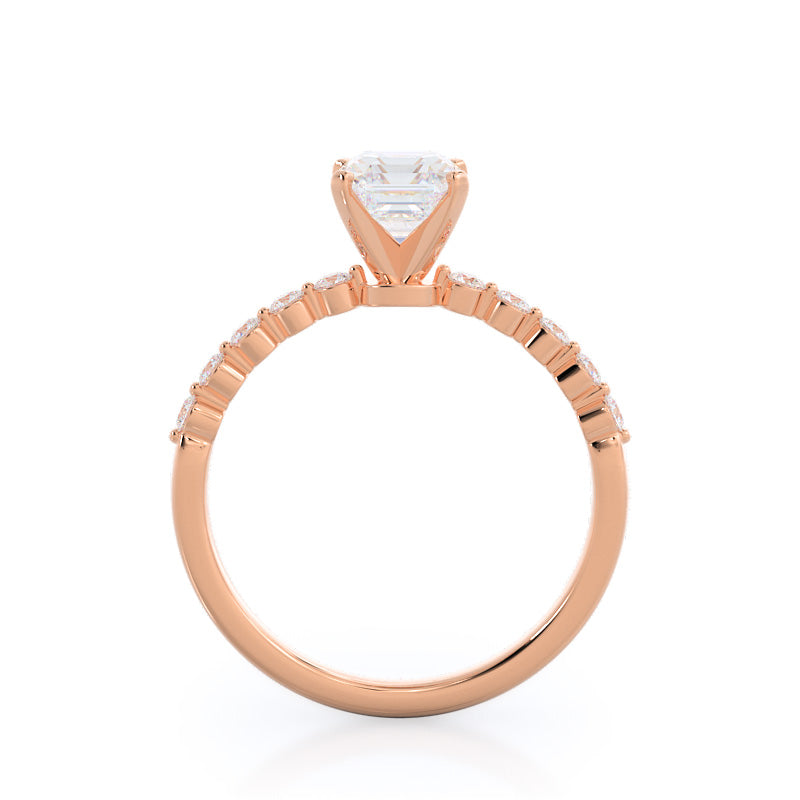 Asscher Cut Under Bezeled Accent Diamond Engagement Ring with Lab Grown Diamond in 14KT Rose Gold view 4
