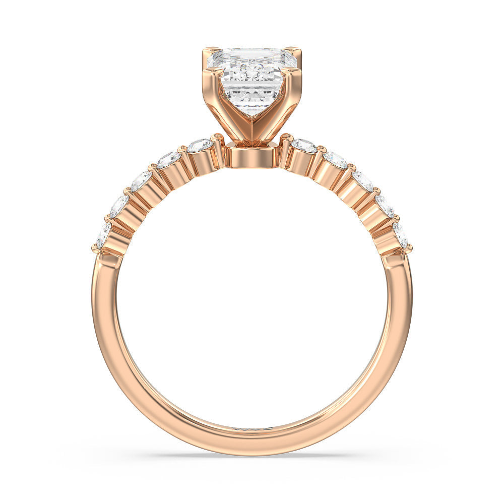 Emerald Cut Under Bezeled Accent Diamond Engagement Ring with Lab Grown Diamond in 14KT Rose Gold view 4

