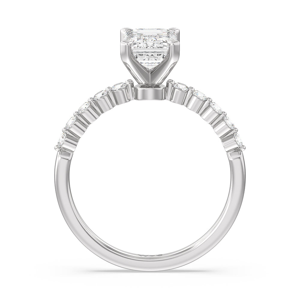 Emerald Cut Under Bezeled Accent Diamond Engagement Ring with Lab Grown Diamond in 14KT Platinum view 4
