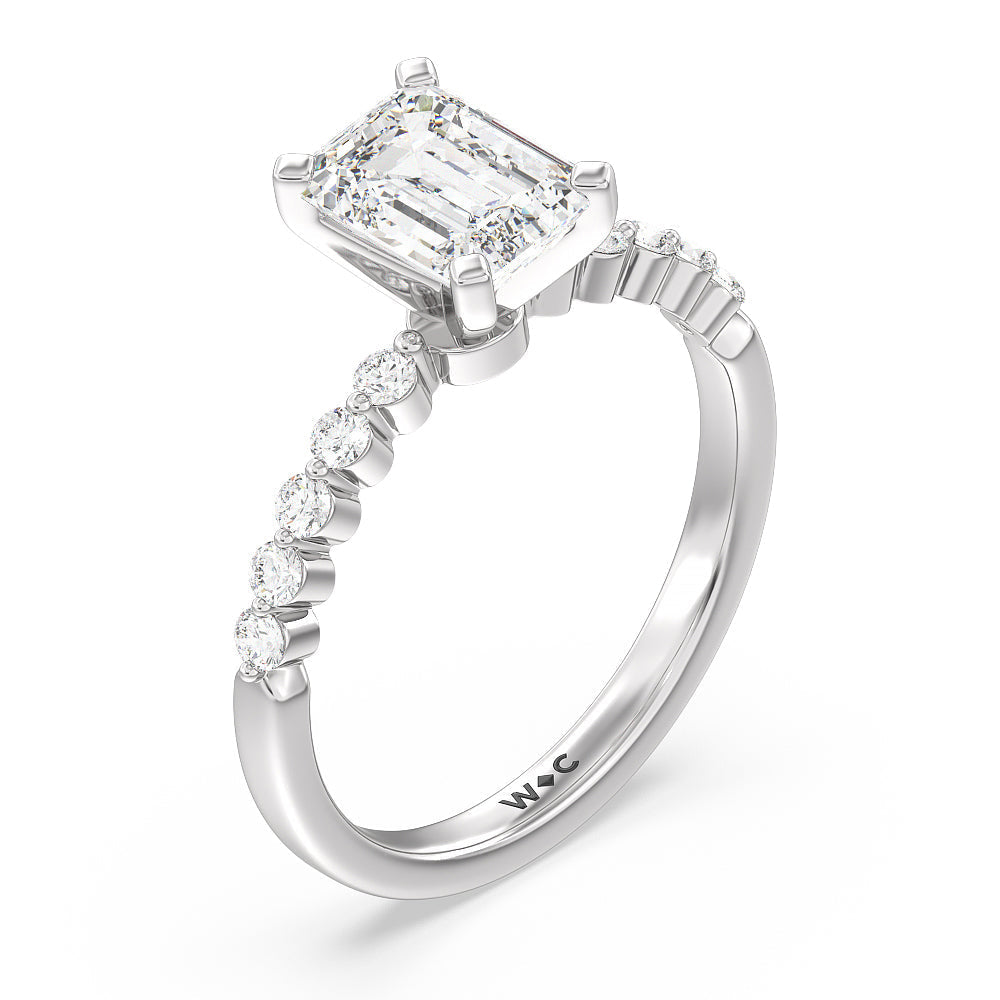 Emerald Cut Under Bezeled Accent Diamond Engagement Ring with Lab Grown Diamond in 14KT Platinum view 5
