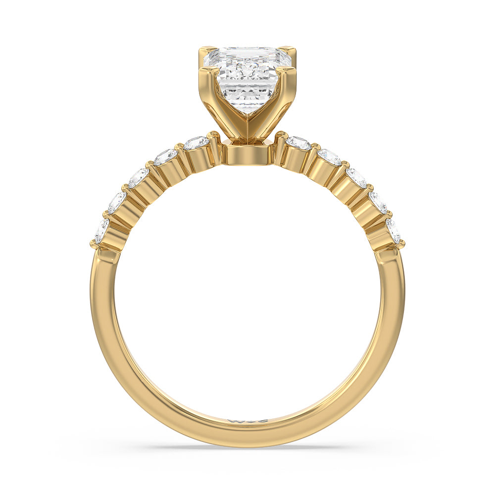 Emerald Cut Under Bezeled Accent Diamond Engagement Ring with Lab Grown Diamond in 14KT Yellow Gold view 4

