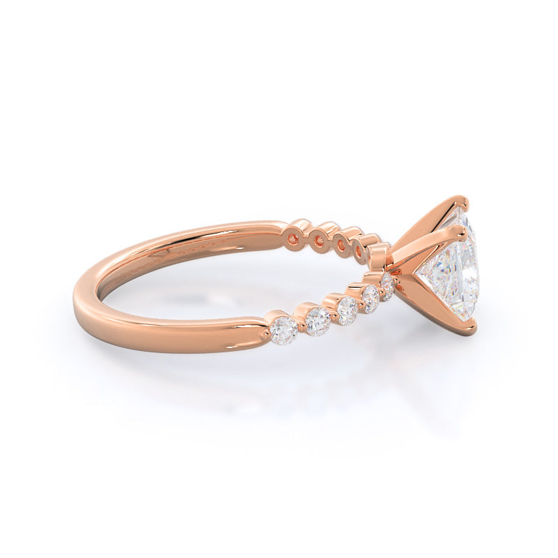 Princess Cut Under Bezeled Accent Diamond Engagement Ring with Lab Grown Diamond in 14KT Rose Gold view 5
