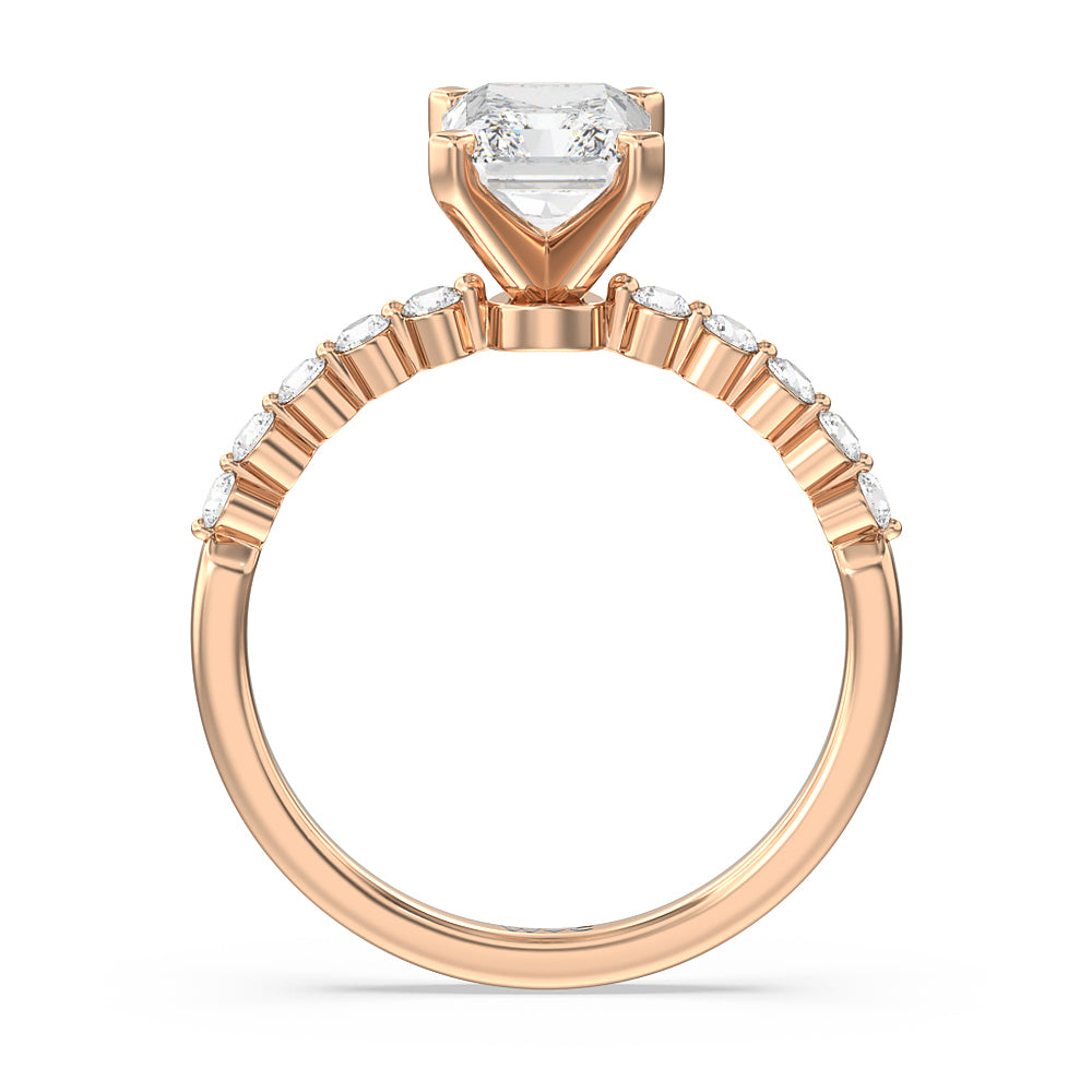 Radiant Cut Under Bezeled Accent Diamond Engagement Ring with Lab Grown Diamond in 14KT Rose Gold view 4
