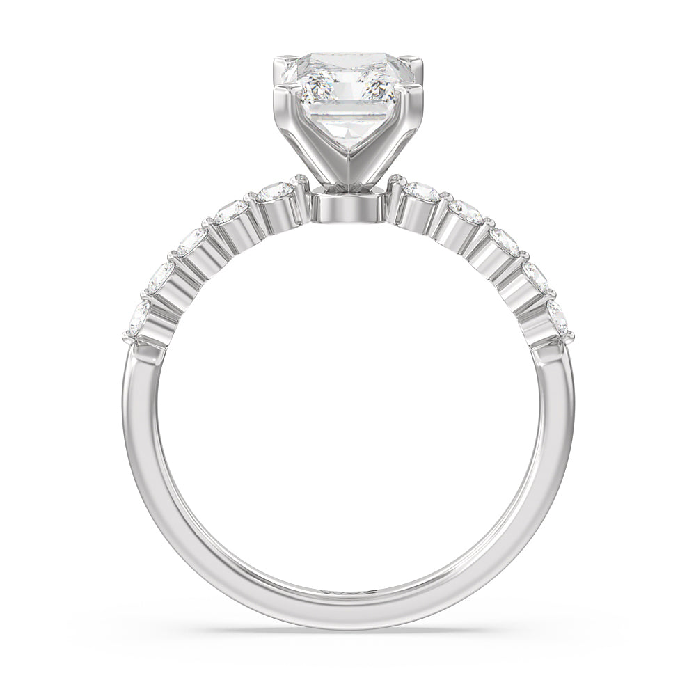 Radiant Cut Under Bezeled Accent Diamond Engagement Ring with Lab Grown Diamond in 14KT Platinum view 4

