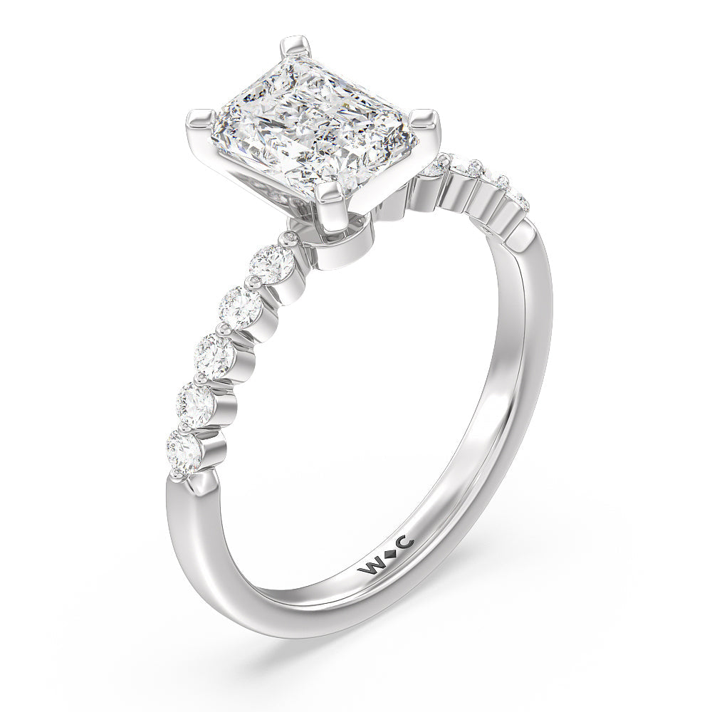 Radiant Cut Under Bezeled Accent Diamond Engagement Ring with Lab Grown Diamond in 14KT Platinum view 5
