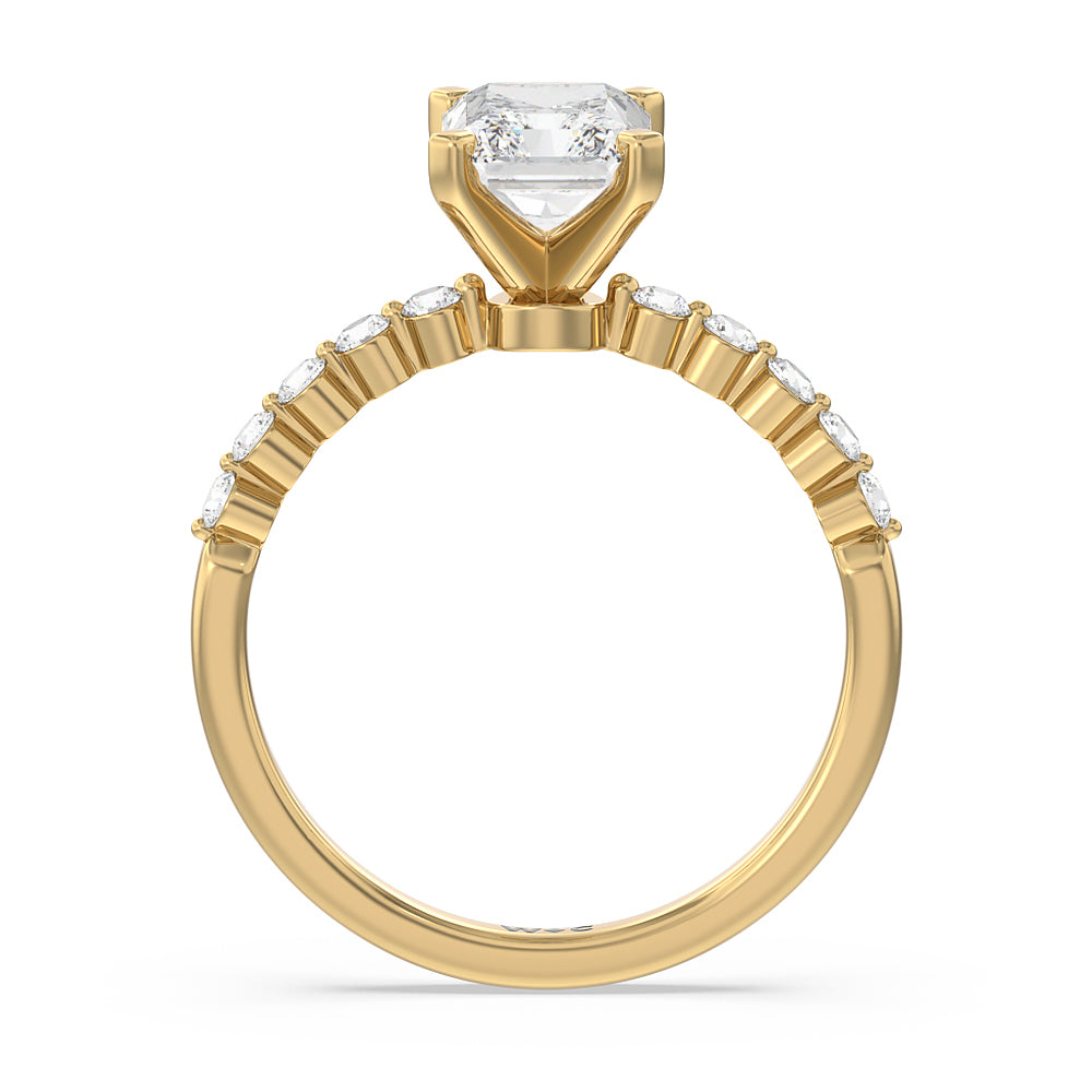 Radiant Cut Under Bezeled Accent Diamond Engagement Ring with Lab Grown Diamond in 14KT Yellow Gold view 4
