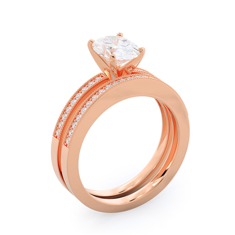 Asscher Cut Pave And Milgrain Diamond Engagement Ring with Lab Grown Diamond in 14KT Rose Gold view 4
