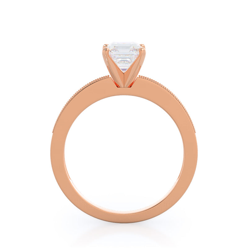 Asscher Cut Pave And Milgrain Diamond Engagement Ring with Lab Grown Diamond in 14KT Rose Gold view 2

