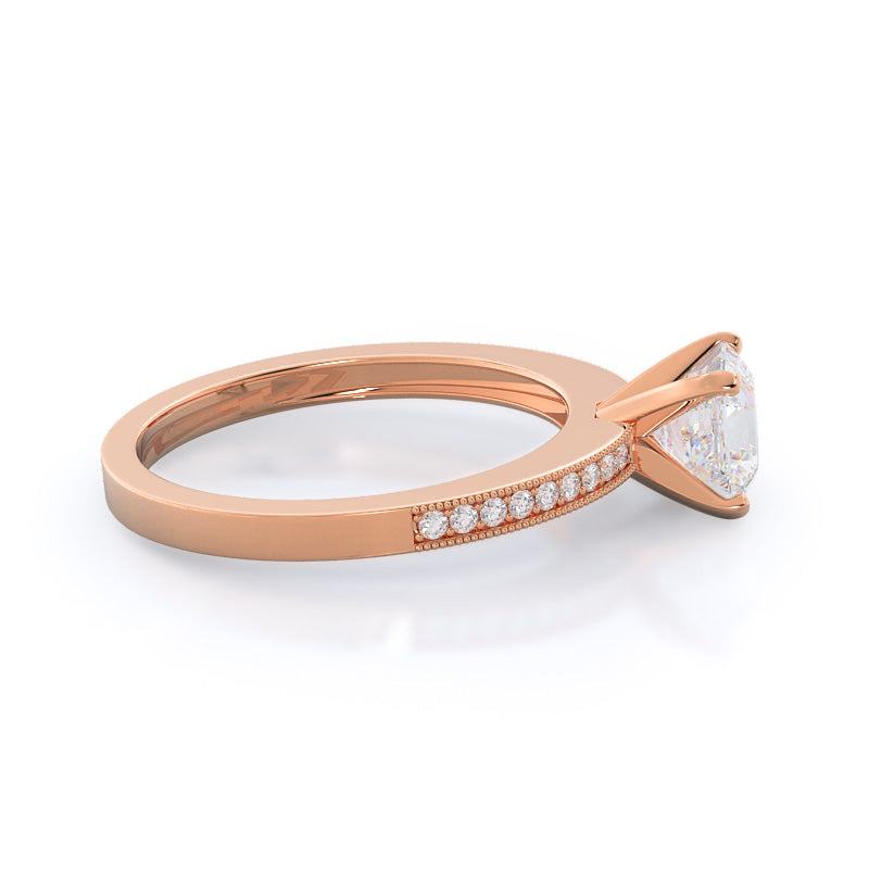 Asscher Cut Pave And Milgrain Diamond Engagement Ring with Lab Grown Diamond in 14KT Rose Gold view 3
