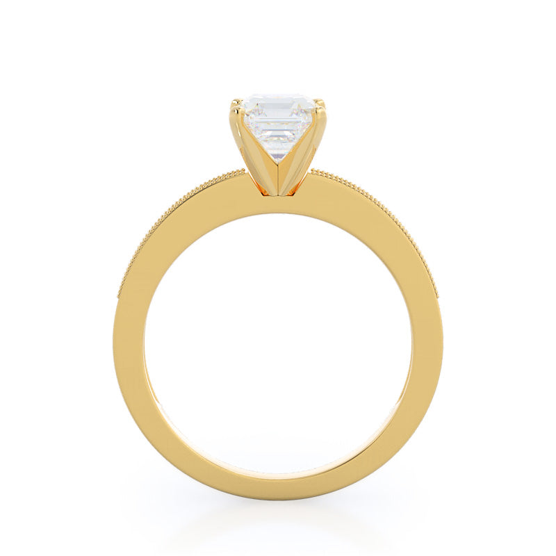 Asscher Cut Pave And Milgrain Diamond Engagement Ring with Lab Grown Diamond in 14KT Yellow Gold view 2
