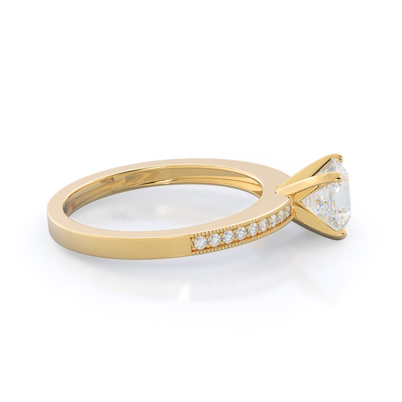 Pave And Milgrain Diamond Engagement Ring with Asscher Cut Diamond in 14KT Yellow Gold view 3
