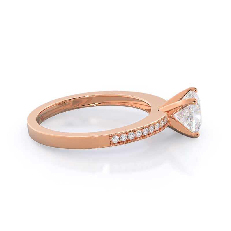 Cushion Cut Pave And Milgrain Diamond Engagement Ring with Lab Grown Diamond in 14KT Rose Gold view 3
