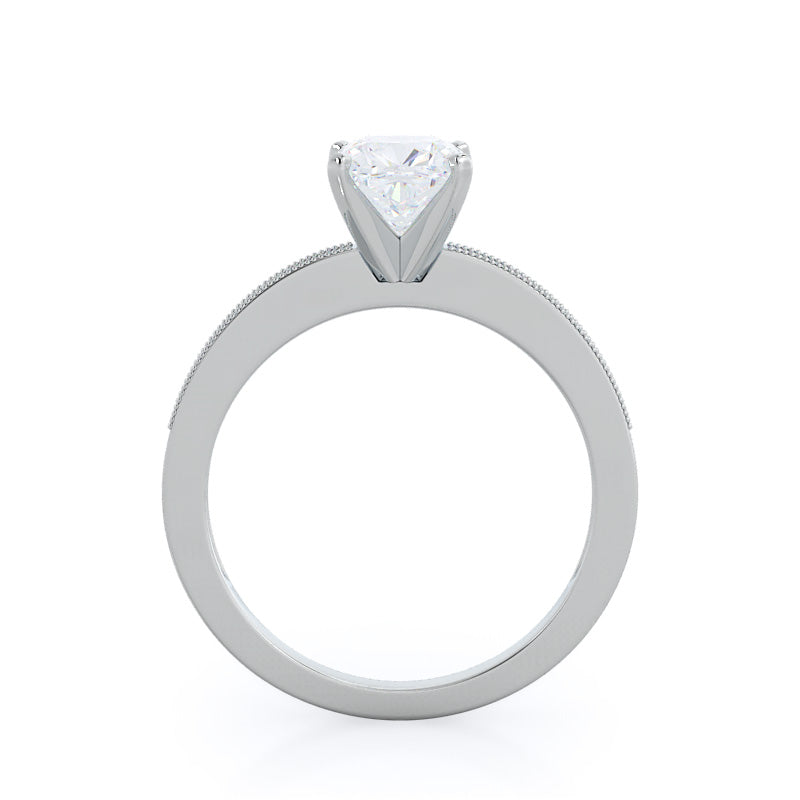 Pave And Milgrain Diamond Engagement Ring with Cushion Cut Diamond in 14KT Platinum view 2
