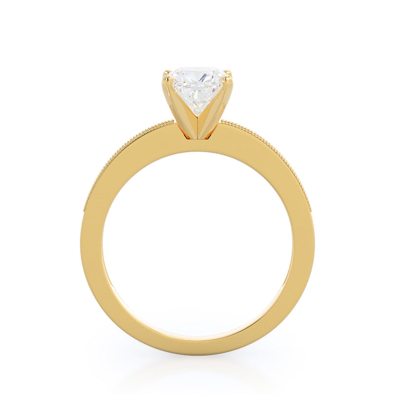 Cushion Cut Pave And Milgrain Diamond Engagement Ring with Lab Grown Diamond in 14KT Yellow Gold view 2
