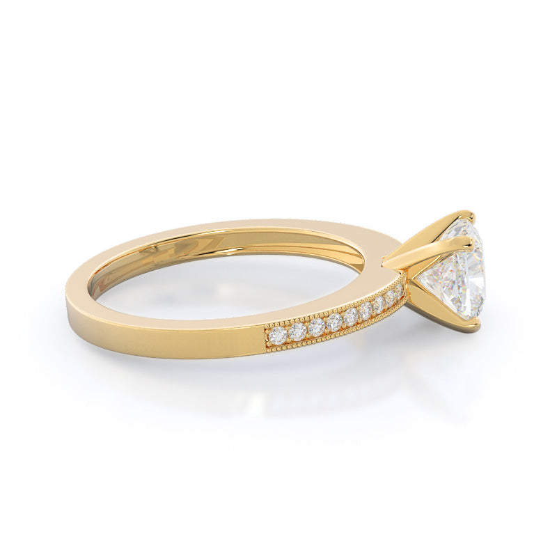 Cushion Cut Pave And Milgrain Diamond Engagement Ring with Lab Grown Diamond in 14KT Yellow Gold view 3
