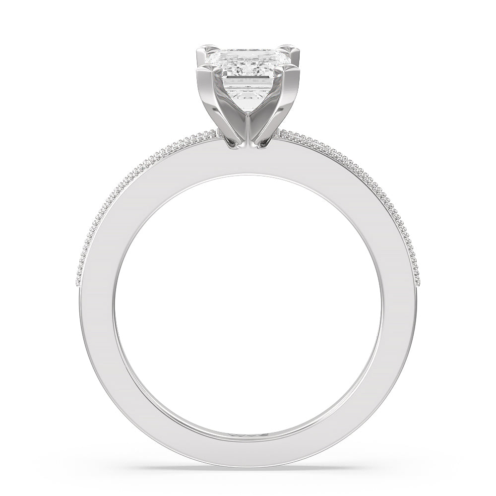 Emerald Cut Pave And Milgrain Diamond Engagement Ring with Lab Grown Diamond in 14KT Platinum view 2
