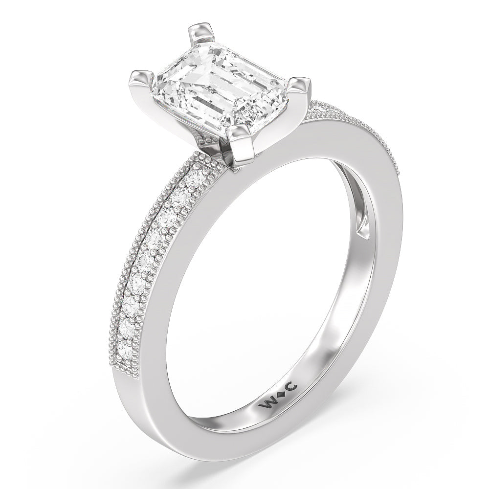 Emerald Cut Pave And Milgrain Diamond Engagement Ring with Lab Grown Diamond in 14KT Platinum view 3
