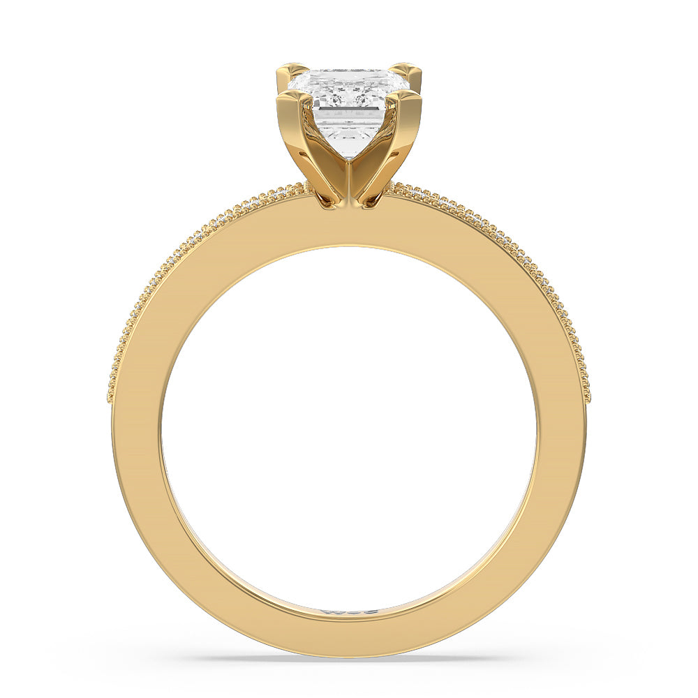 Emerald Cut Pave And Milgrain Diamond Engagement Ring with Lab Grown Diamond in 14KT Yellow Gold view 2
