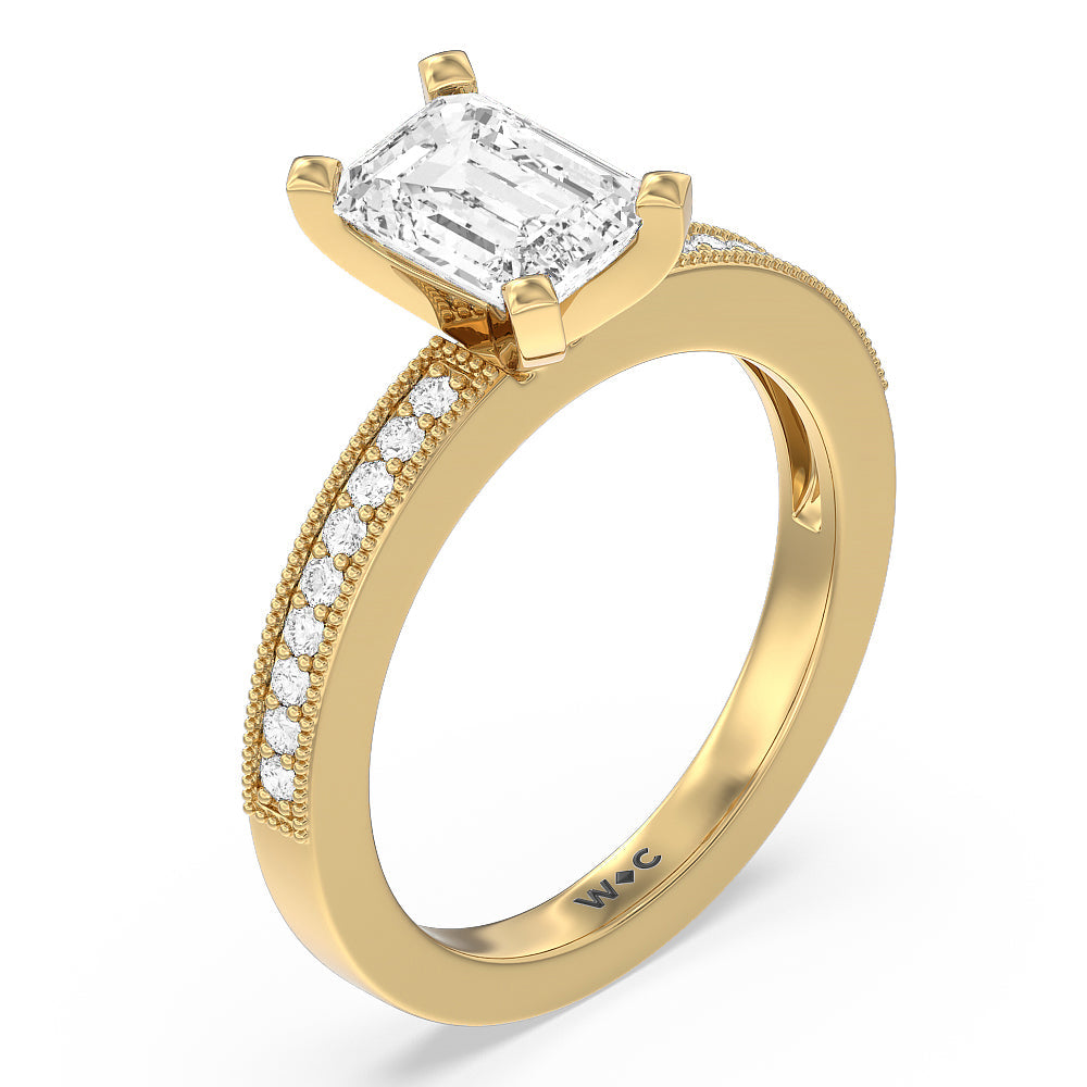 Emerald Cut Pave And Milgrain Diamond Engagement Ring with Lab Grown Diamond in 14KT Yellow Gold view 3
