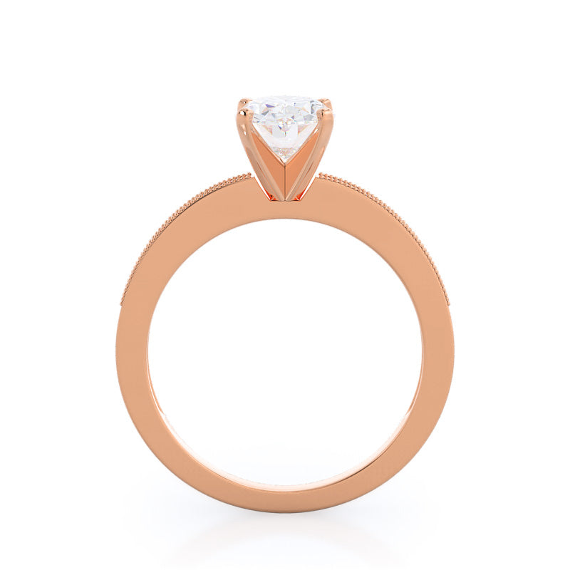 Pave And Milgrain Diamond Engagement Ring with Oval Cut Diamond in 14KT Rose Gold view 2

