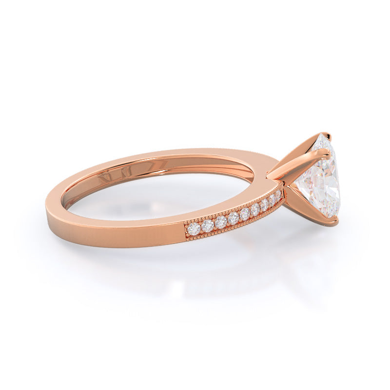 Oval Cut Pave And Milgrain Diamond Engagement Ring with Lab Grown Diamond in 14KT Rose Gold view 3
