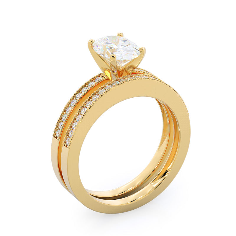 Oval Cut Pave And Milgrain Diamond Engagement Ring with Lab Grown Diamond in 14KT Yellow Gold view 4
