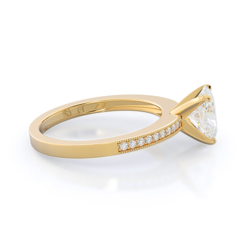 Oval Cut Pave And Milgrain Diamond Engagement Ring with Lab Grown Diamond in 14KT Yellow Gold view 3
