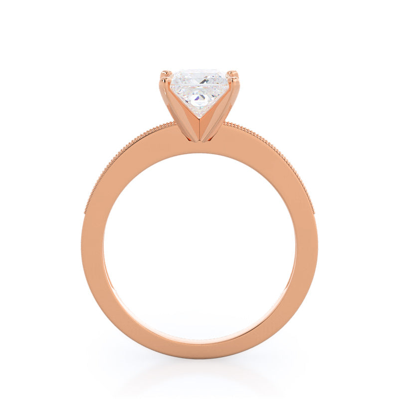 Pave And Milgrain Diamond Engagement Ring with Princess Cut Diamond in 14KT Rose Gold view 2
