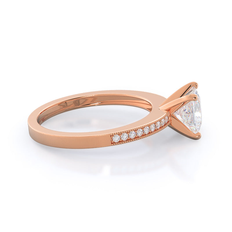 Pave And Milgrain Diamond Engagement Ring with Princess Cut Diamond in 14KT Rose Gold view 3
