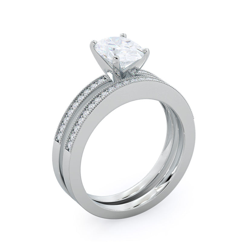 Pave And Milgrain Diamond Engagement Ring with Princess Cut Diamond in 14KT Platinum view 4
