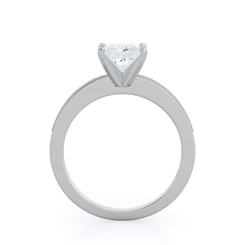 Pave And Milgrain Diamond Engagement Ring with Princess Cut Diamond in 14KT Platinum view 2
