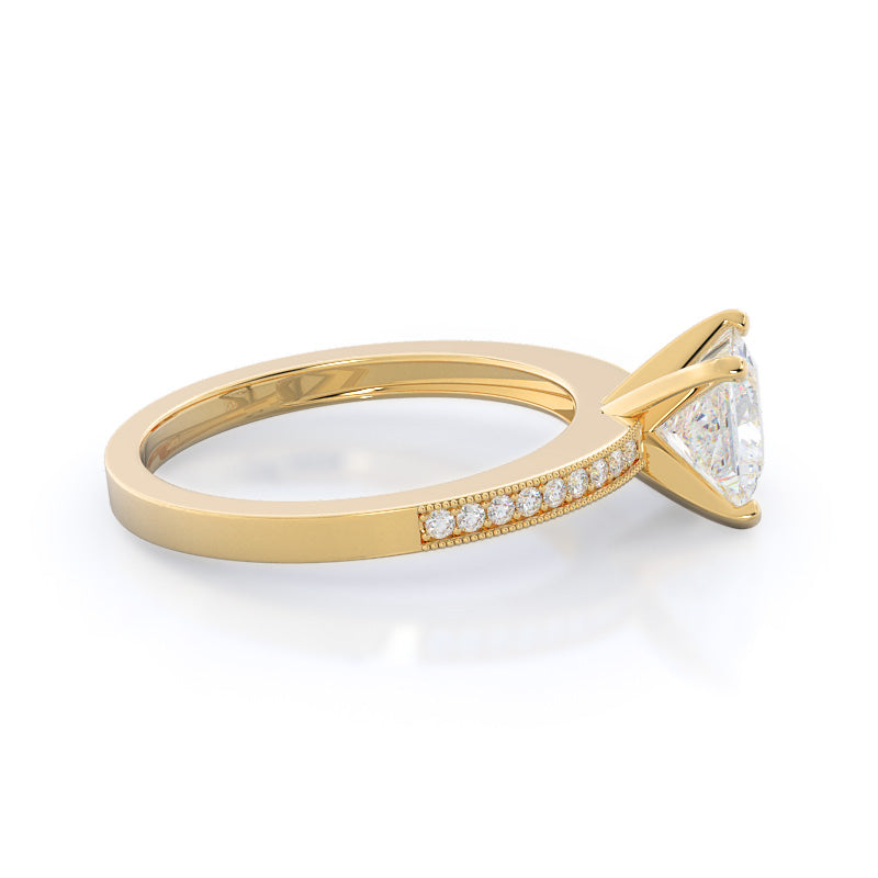 Pave And Milgrain Diamond Engagement Ring with Princess Cut Diamond in 14KT Yellow Gold view 3
