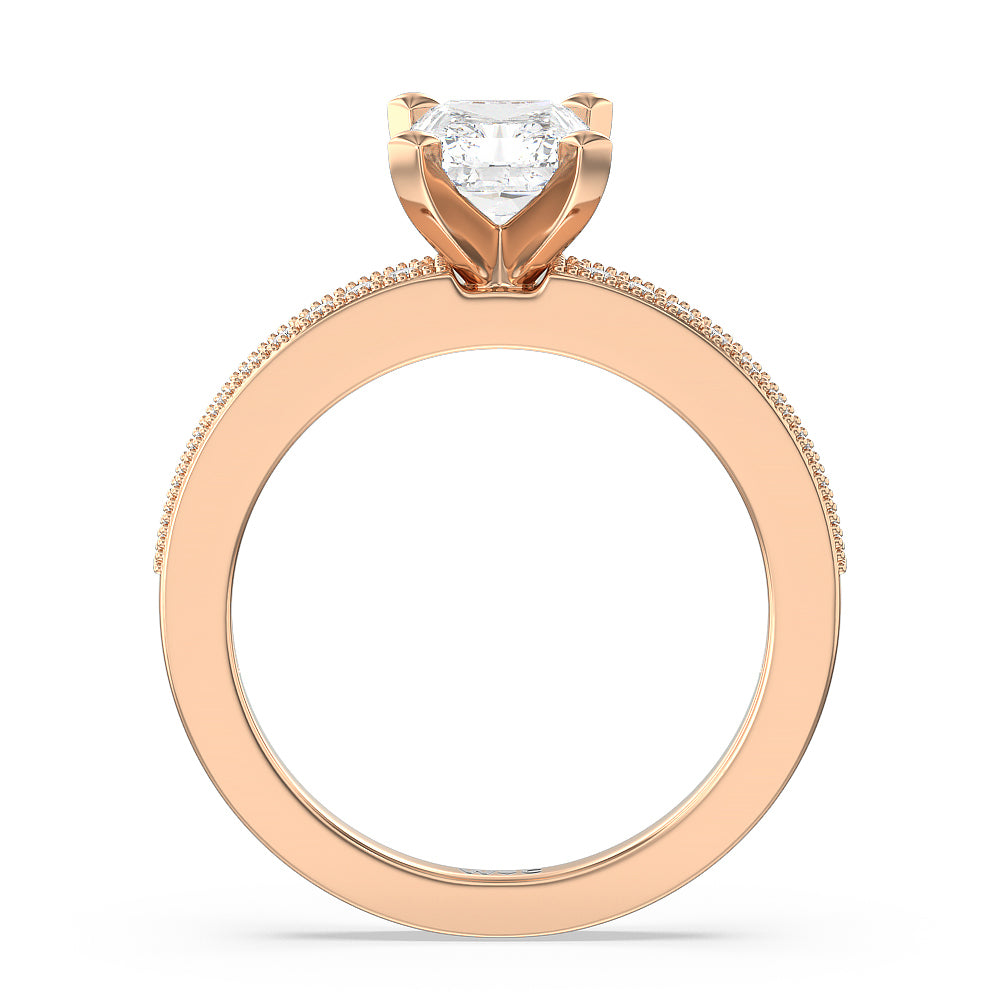 Radiant Cut Pave And Milgrain Diamond Engagement Ring with Lab Grown Diamond in 14KT Rose Gold view 2
