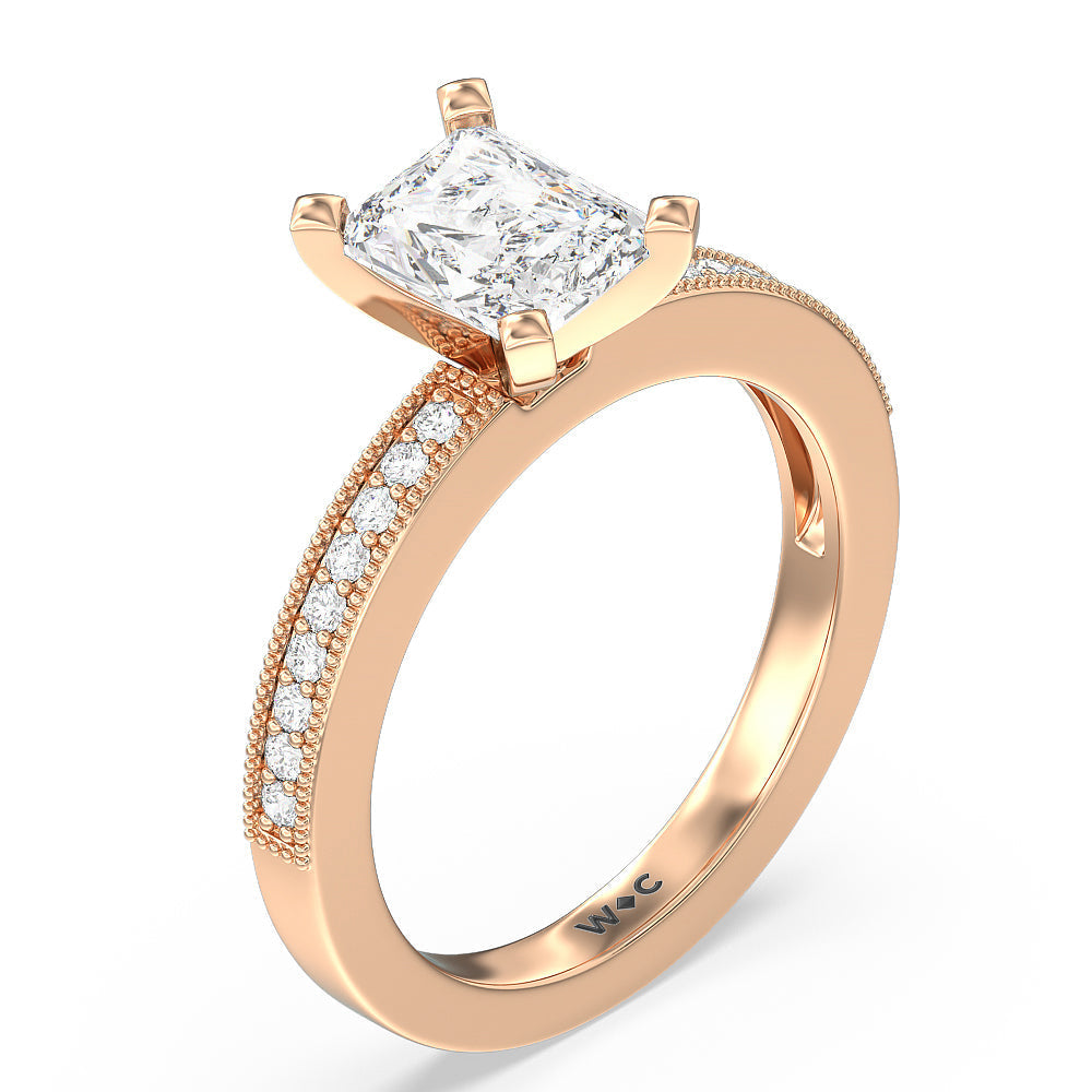 Radiant Cut Pave And Milgrain Diamond Engagement Ring with Lab Grown Diamond in 14KT Rose Gold view 3
