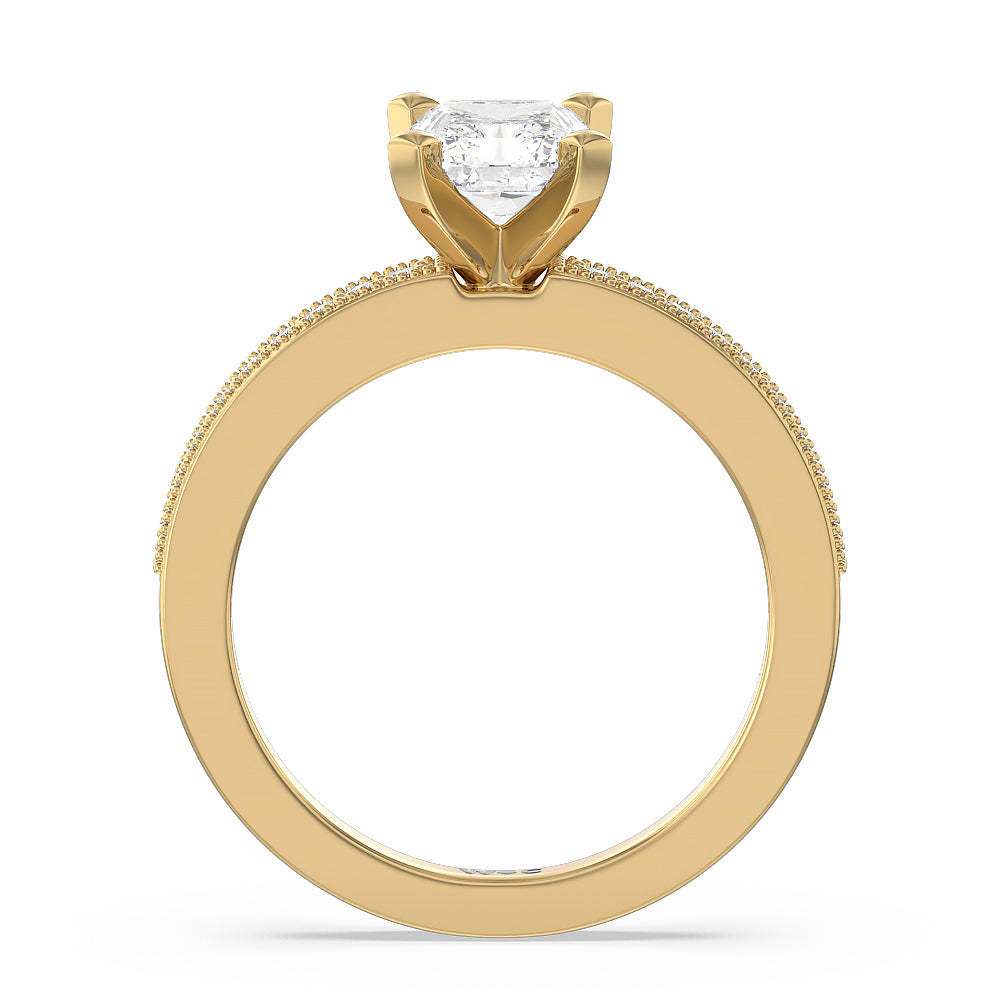 Radiant Cut Pave And Milgrain Diamond Engagement Ring with Lab Grown Diamond in 14KT Yellow Gold view 2
