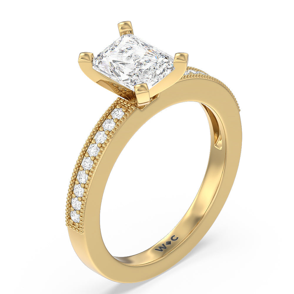 Radiant Cut Pave And Milgrain Diamond Engagement Ring with Lab Grown Diamond in 14KT Yellow Gold view 3
