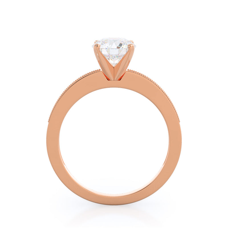 Pave And Milgrain Diamond Engagement Ring with Round Cut Diamond in 14KT Rose Gold view 2
