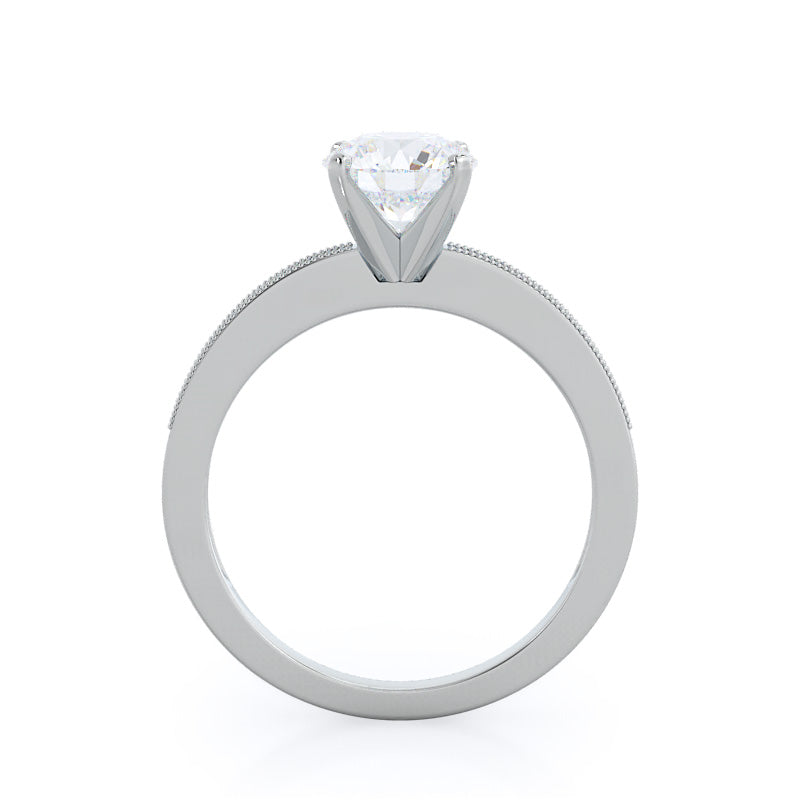 Round Cut Pave And Milgrain Diamond Engagement Ring with Lab Grown Diamond in 14KT Platinum view 2
