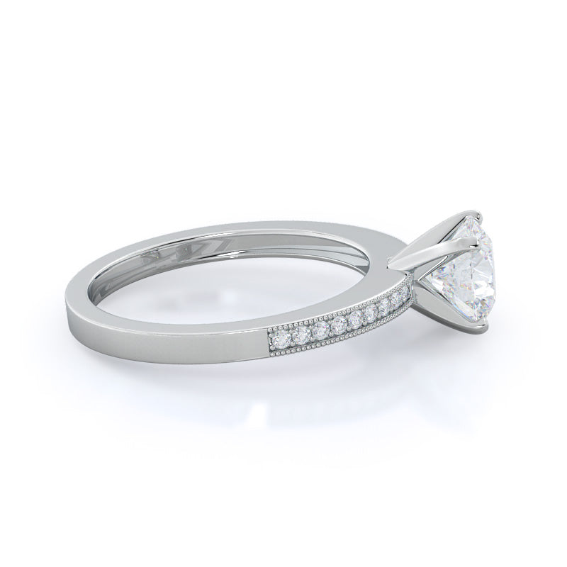 Round Cut Pave And Milgrain Diamond Engagement Ring with Lab Grown Diamond in 14KT Platinum view 3

