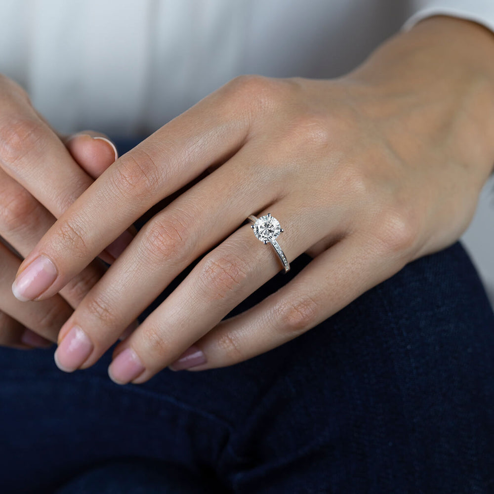 Model Wearing Pave And Milgrain Diamond Engagement Ring view