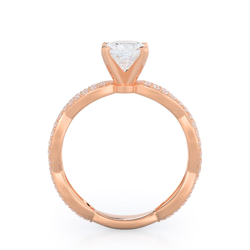 Cushion Cut Infinity Winding Diamond Engagement Ring with Lab Grown Diamond in 14KT Rose Gold view 2
