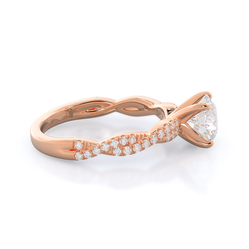 Winding Engagement Ring with Round Cut Diamond in 14KT Rose Gold view 3
