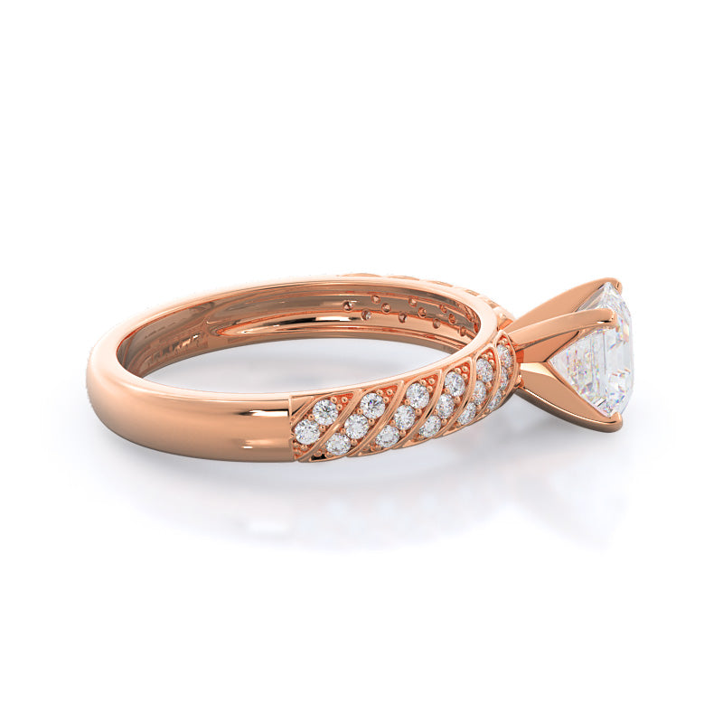 Asscher Cut Braided Row Diamond Engagement Ring with Lab Grown Diamond in 14KT Rose Gold view 3
