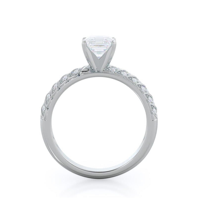 Asscher Cut Braided Row Diamond Engagement Ring with Lab Grown Diamond in 14KT Platinum view 2
