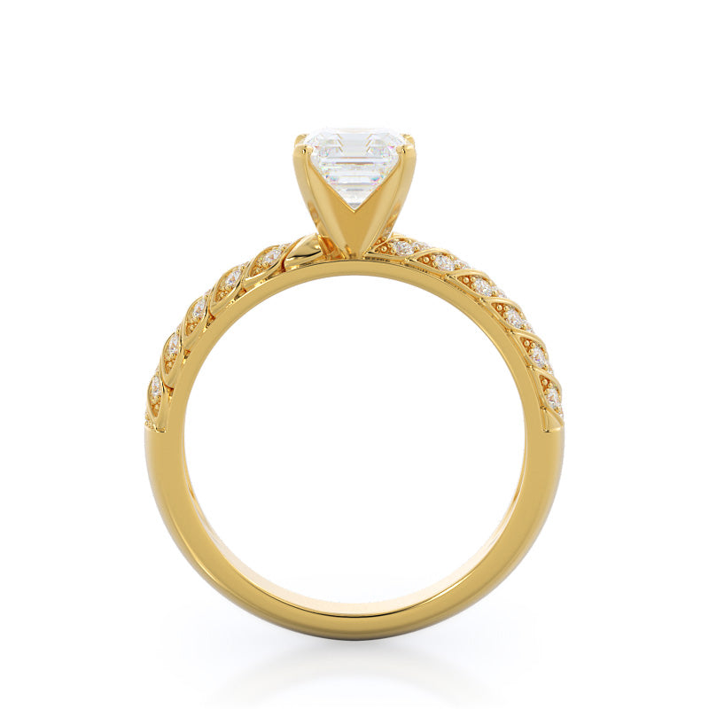 Asscher Cut Braided Row Diamond Engagement Ring with Lab Grown Diamond in 14KT Yellow Gold view 2
